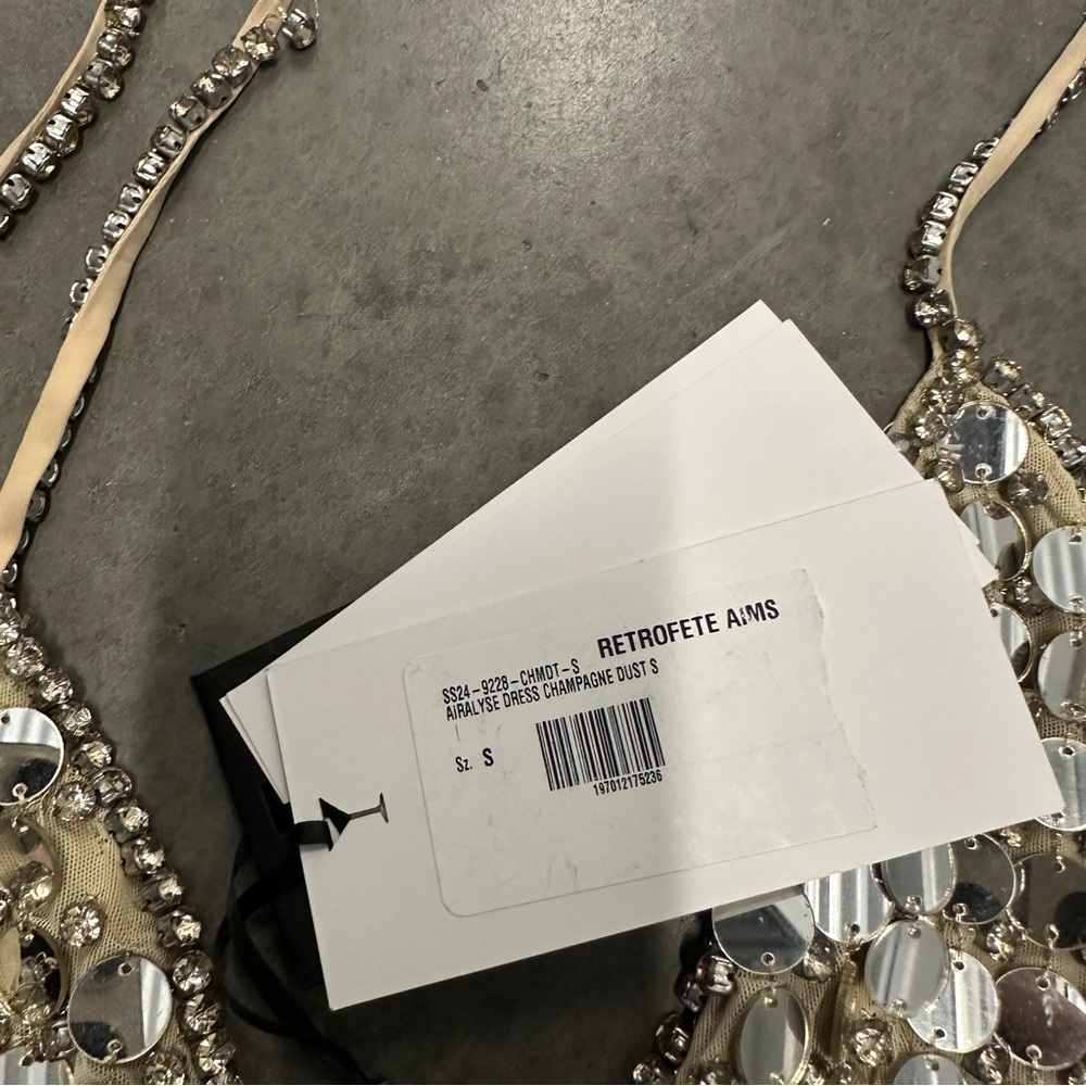 Retrofete AIRALYSE Embellished Sequin Disc Nude Mini Dress Crystals $998 - Picture 6 of 7
